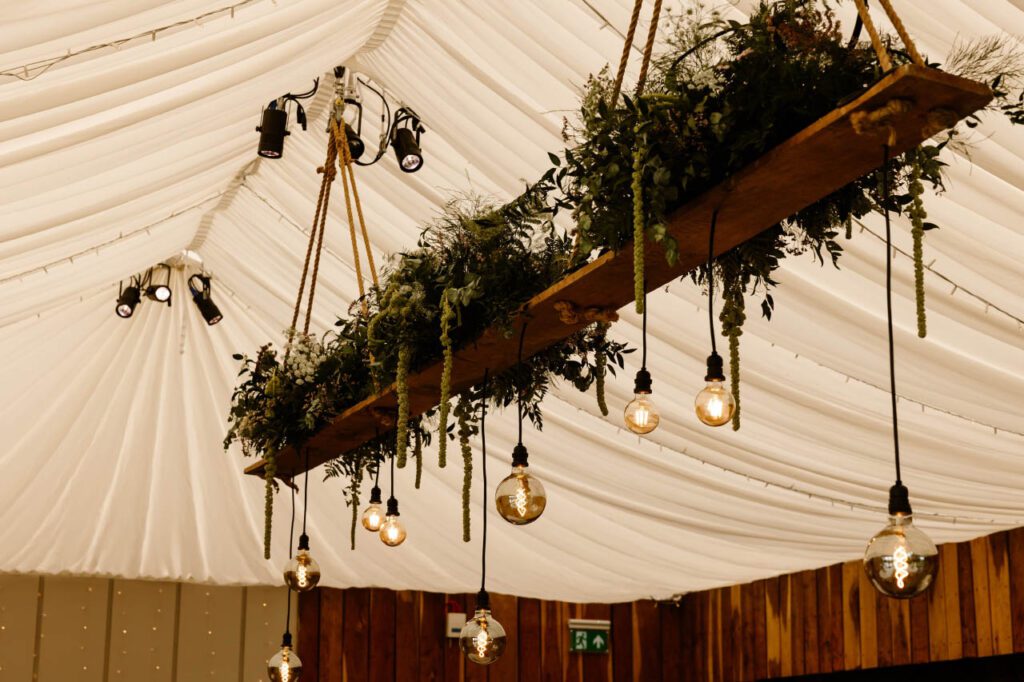 The Splendid Hanging Floral Plank, created by Artem Florum for a wedding at Trevenna Barns, Cornwall.